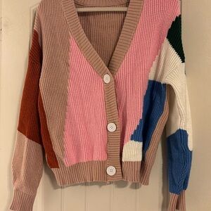 Colorblock button up cardigan size large